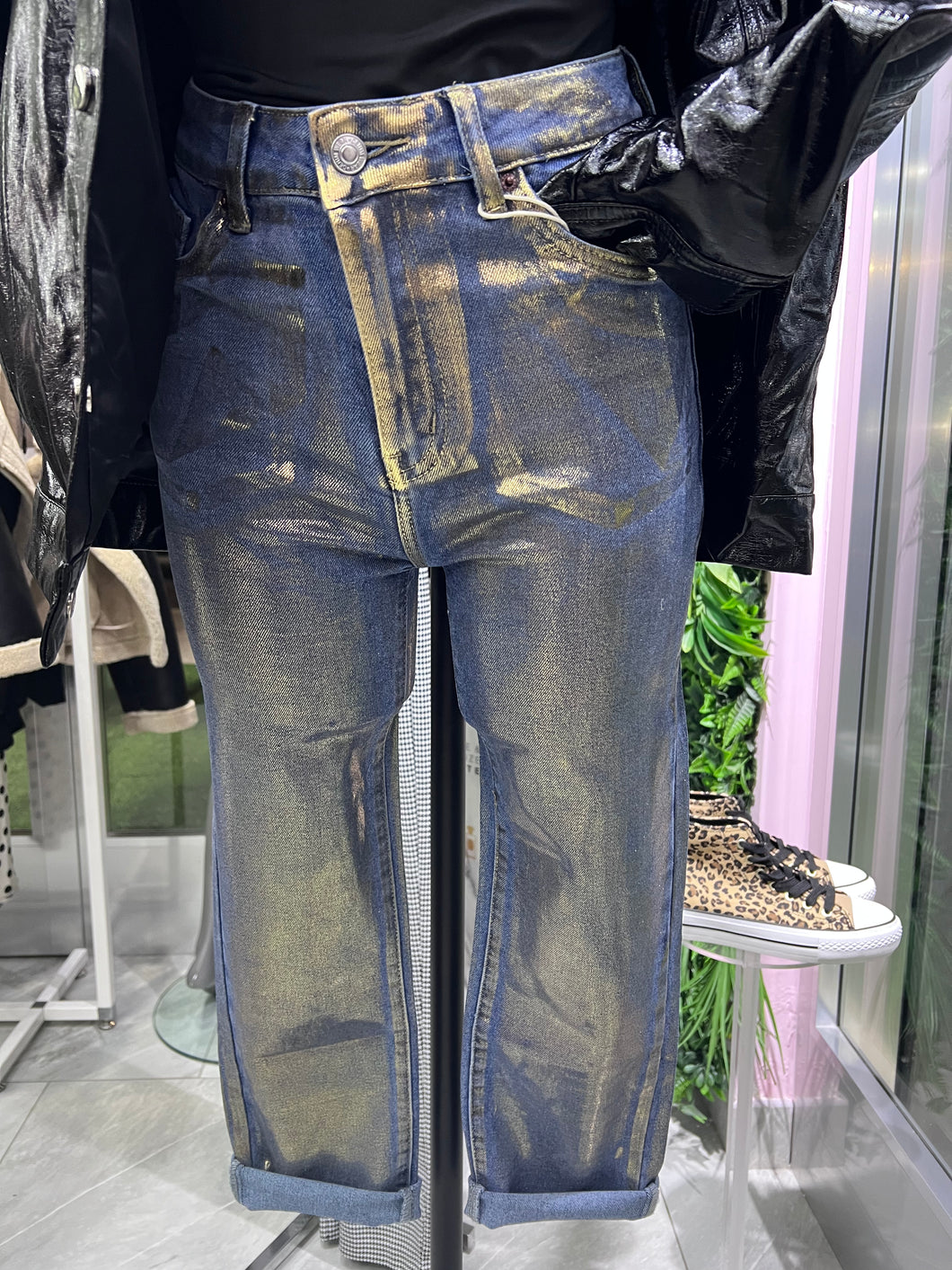 Jeans metallico oro blue