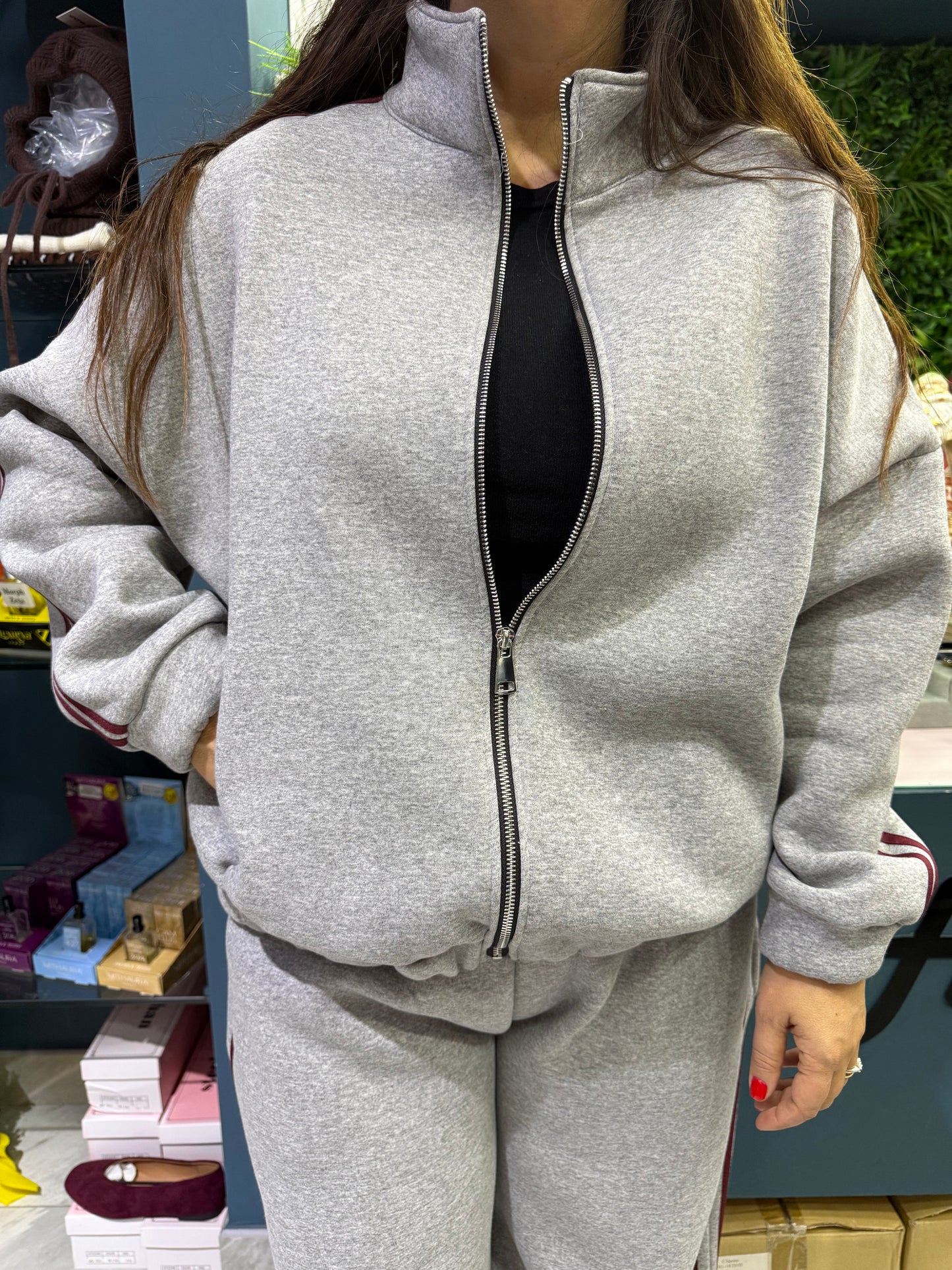 Tuta curvy grigio /bordo