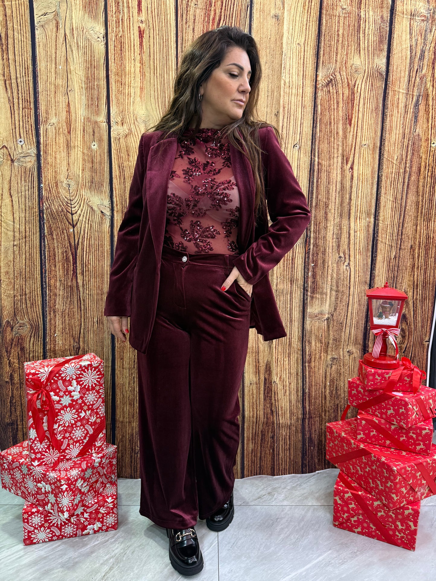 Tailleur velluto bordeaux