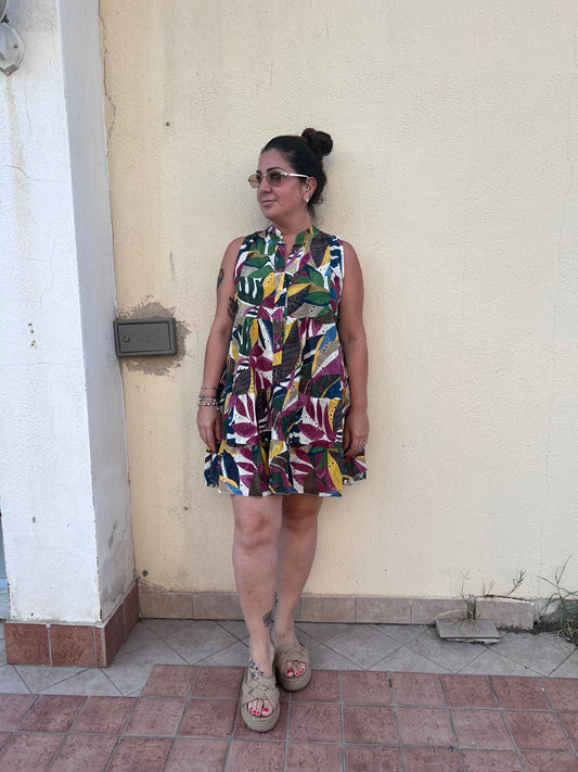 Abito Santorini giromanica fantasia