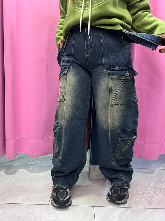 Jeans cargo salopette