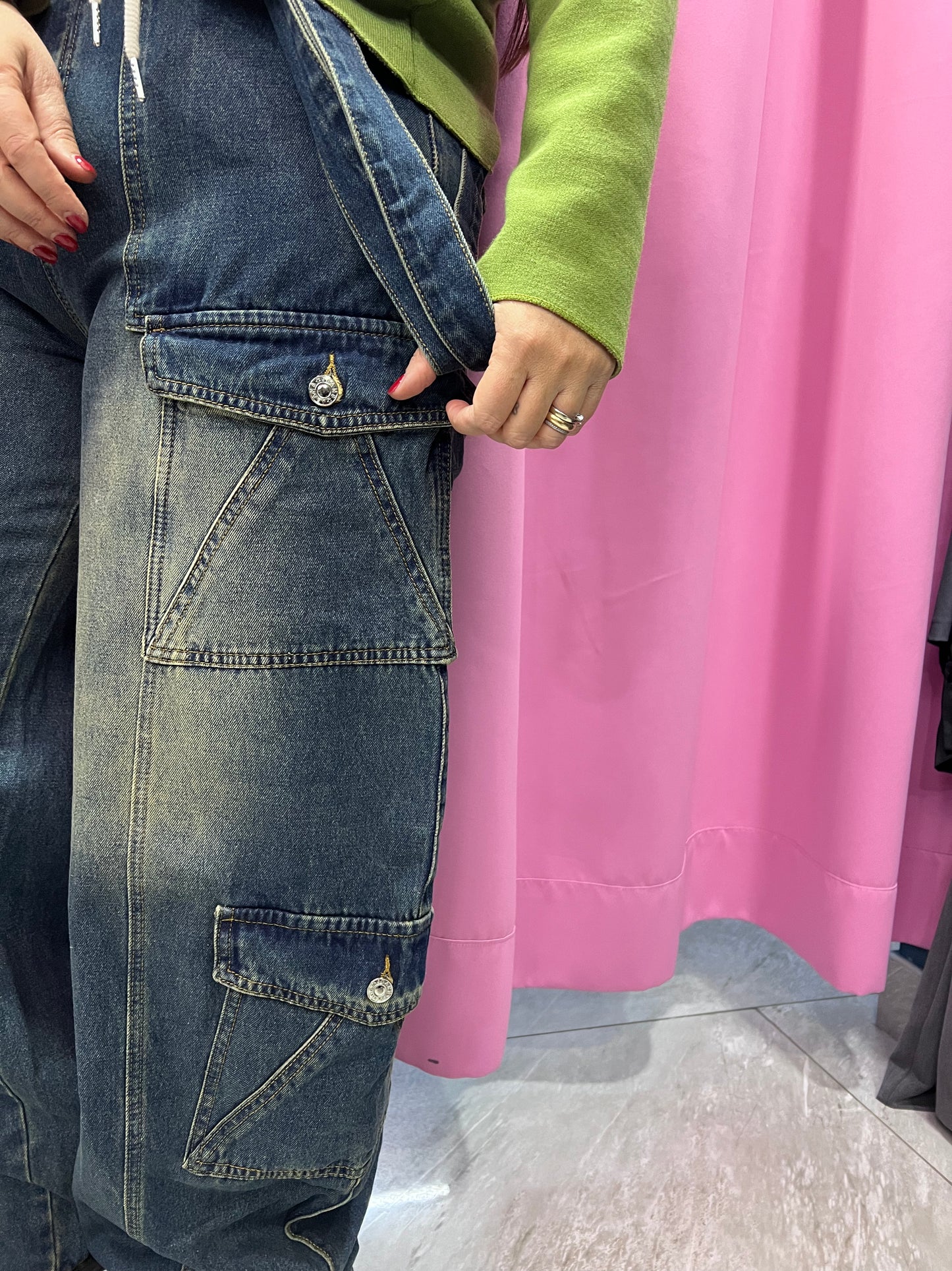 Jeans cargo salopette