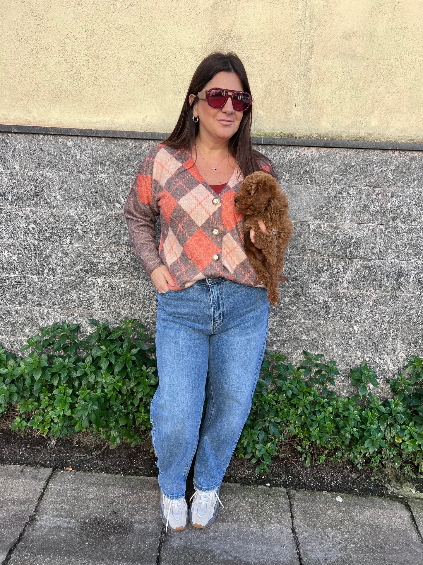 Cardigan quadri gioiello