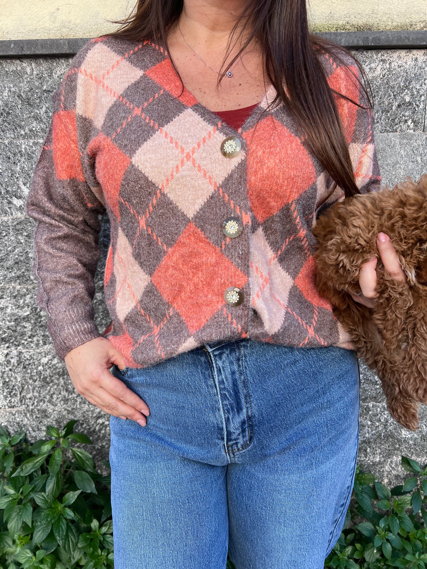 Cardigan quadri gioiello